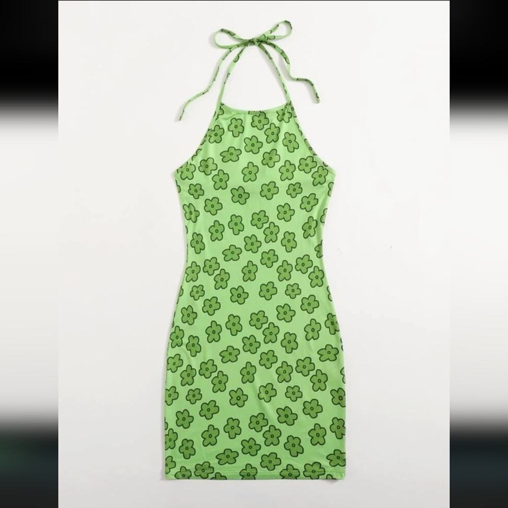 SheIn Retro Daisy Print Halter Dress
